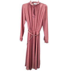 Vintage Dress Lizzy & Johnny Mauve Blush Pink size 7/8 Belted A-Line Secretary